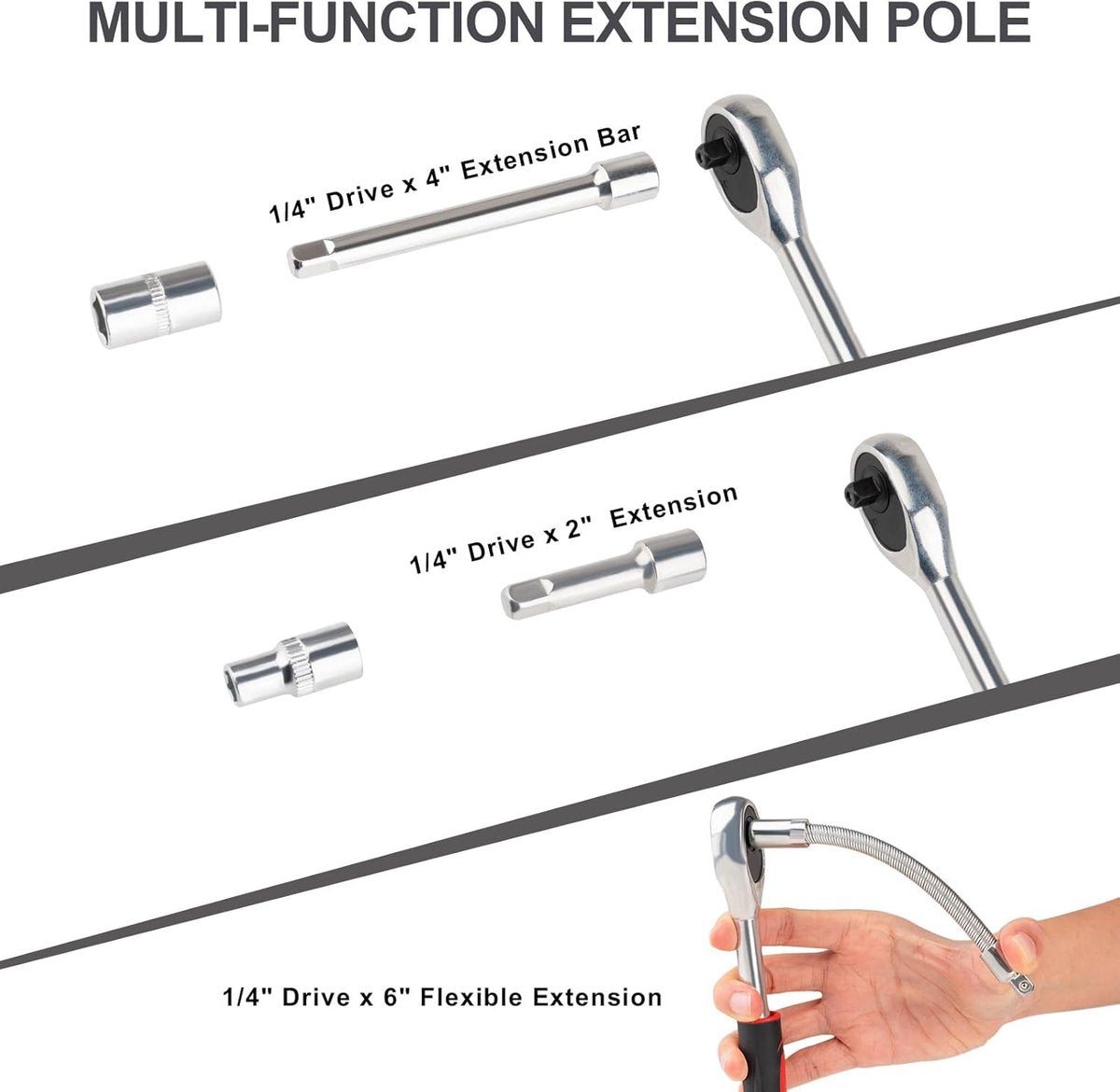46-Piece Wrench & Ratchet Set - 1/4 Inch Metric for Cars - Compact Storage Case - Product image 3