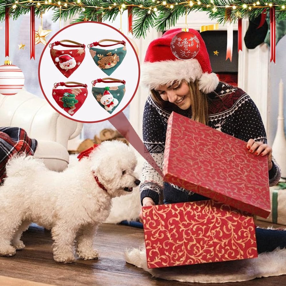 Pet Scarves - 4 Pack - Triangle Christmas Scarves for Dogs - Adjustable Scarves for Pets - Stylish and Breathable Bibs for Dogs - Buckle Design - Suitable for Autumn and Winter Christmas Outfits - Product image 4