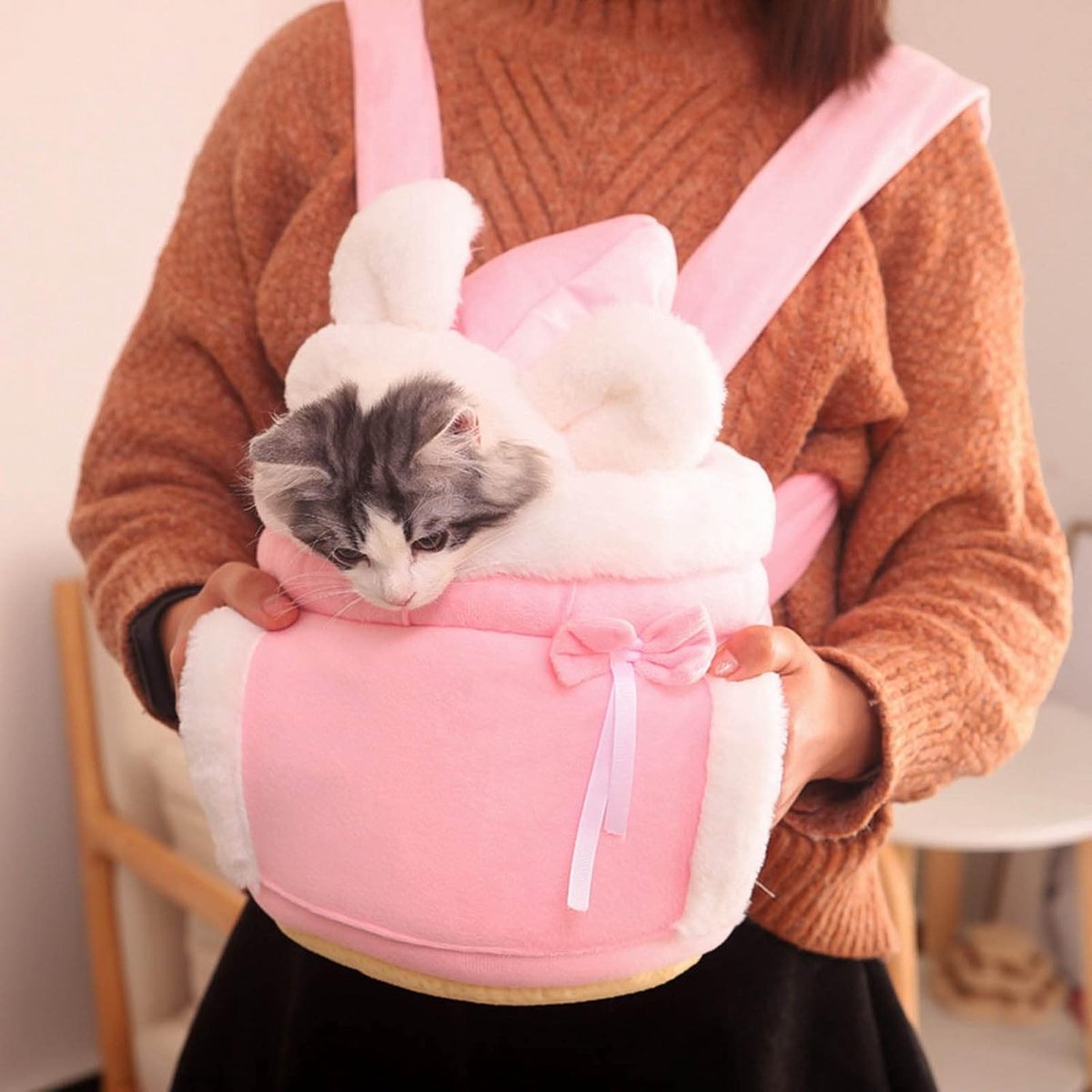 Cat Bed - Backpack for Pet Travel - Can be used as a cat basket indoors - Side pockets to keep your hands warm - Wide shoulder straps - Best choice for traveling with small pets (Pink, Size L: 33*25*27) - Product image 2