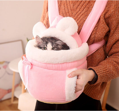 Cat Bed - Backpack for Pet Travel - Can be used as a cat basket indoors - Side pockets to keep your hands warm - Wide shoulder straps - Best choice for traveling with small pets (Pink, Size L: 33*25*27) - Product image 3