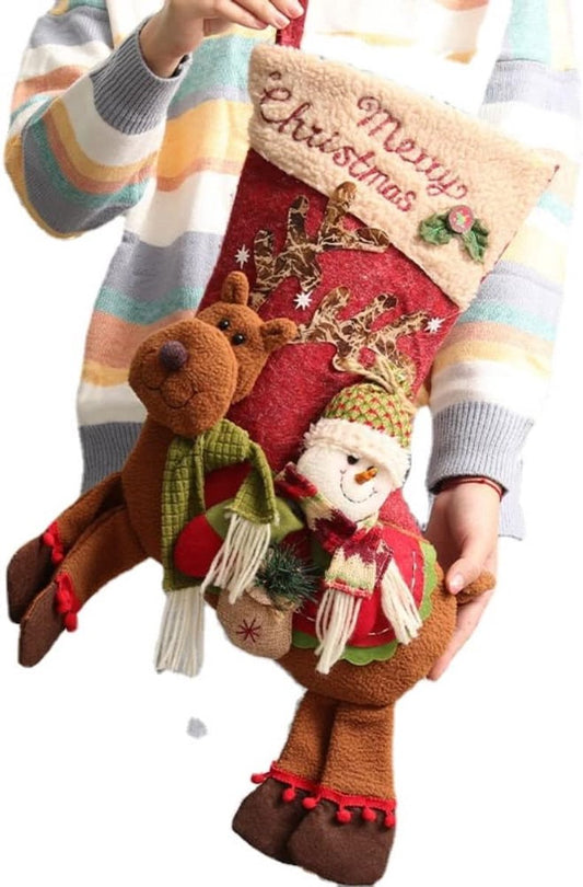 Gift Bags - 23 Inch Christmas Stockings - Santa and Reindeer Pattern - Extra Soft Plush Cuff - Classic Christmas Stocking Decoration - Perfect for Family Holiday Decor（B） - Main product image