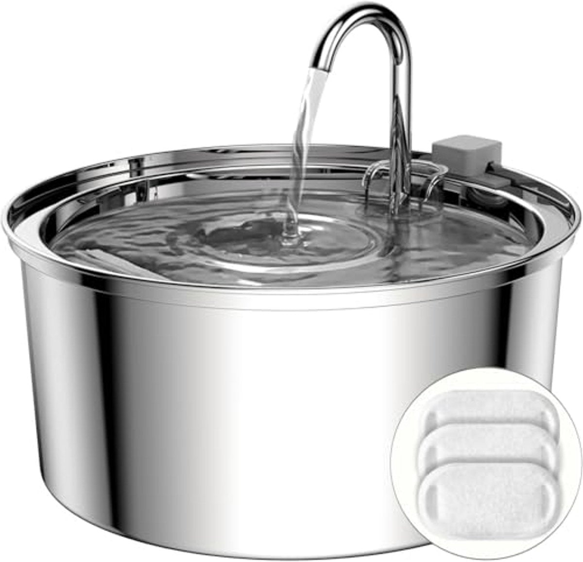 Cat Drinking Fountain - Quiet Drinking Fountain for Cats - 3.2L Stainless Steel Water Fountain with Filter - Cat Water Fountain - Cat Drinking Bowl - Includes 4 Cat Fountain Filters - for Cats and Dogs - Main product image