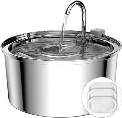 Cat Drinking Fountain - Quiet Drinking Fountain for Cats - 3.2L Stainless Steel Water Fountain with Filter - Cat Water Fountain - Cat Drinking Bowl - Includes 4 Cat Fountain Filters - for Cats and Dogs - Main product image