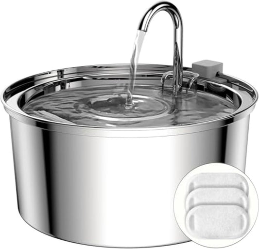 Cat Drinking Fountain - Quiet Drinking Fountain for Cats - 3.2L Stainless Steel Water Fountain with Filter - Cat Water Fountain - Cat Drinking Bowl - Includes 4 Cat Fountain Filters - for Cats and Dogs - Main product image