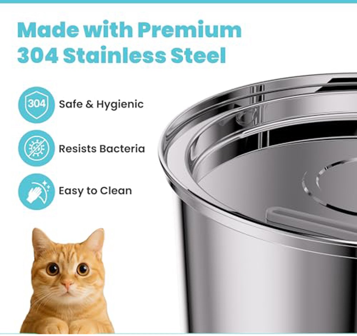 Cat Drinking Fountain - Quiet Drinking Fountain for Cats - 3.2L Stainless Steel Water Fountain with Filter - Cat Water Fountain - Cat Drinking Bowl - Includes 4 Cat Fountain Filters - for Cats and Dogs - Product image 4