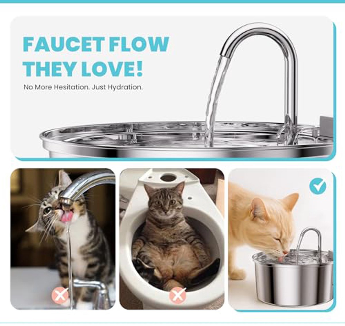 Cat Drinking Fountain - Quiet Drinking Fountain for Cats - 3.2L Stainless Steel Water Fountain with Filter - Cat Water Fountain - Cat Drinking Bowl - Includes 4 Cat Fountain Filters - for Cats and Dogs - Product image 5