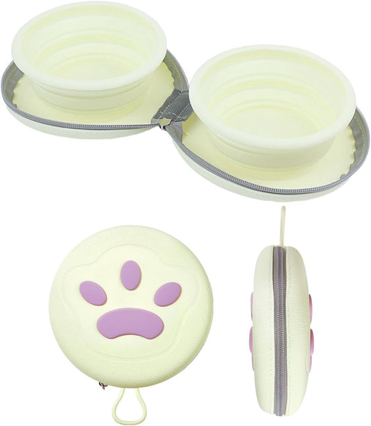 Dog Food Bowl - Foldable Dog Food Bowl - Outdoor Pet Food Bowl - 2-in-1 Dog Food Bowl - with Zippered Storage Bag and Carabiner - Suitable for Travel, Hiking, Camping and Other Activities (Beige) - Main product image