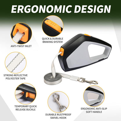 Dog Leash - Extendable Dog Leash - Strong Nylon Rope - 16 Feet (4.9 Meters) - One-Hand Brake, Stop, and Lock - Suitable for Medium and Large Dogs Weighing up to 105 lbs (49.9 kg) - Suitable for Walking and Training (Black) - Product image 5