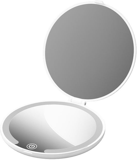 Make up mirror - Mini mirror with light - 1x/5x magnification - 10 cm - Rechargeable - Suitable for wallets, pockets, travel and as a gift (Khaki) - Main product image