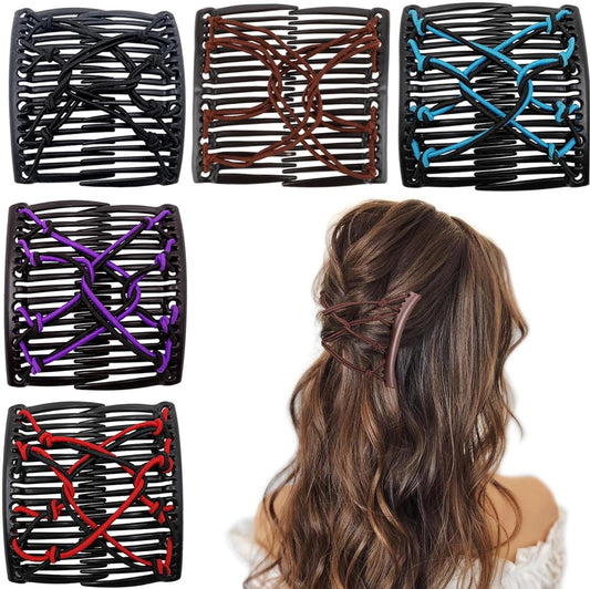 5-Pack Elastic Magic Hair Combs - Adjustable for All Hair Types - Hair Clips - For Buns, Ponytails & More - No Creases - Main product image