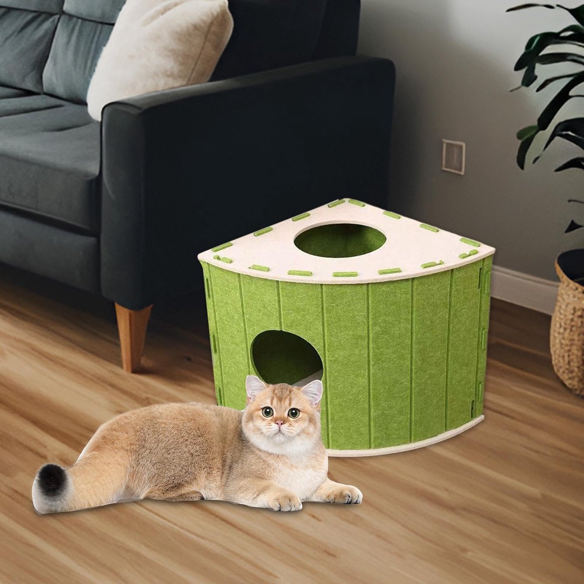 Cat House - Cat Basket - Cat Den - Felt-Shaped Cat Bed - Suitable for All Seasons - Warm | Scratch-Resistant - Pet Bed | Deep Sleeping Bed - Green - Product image 4