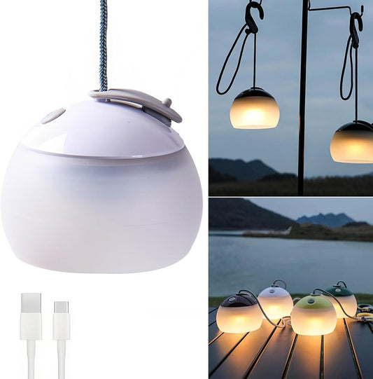 Night Light - Outdoor Camping Lamp - Atmospheric Decorative Lighting - Round Camping Lamp - 3 Brightness Levels - Hook Mount - Suitable for emergencies, tents, fishing, and other occasions. (White) - Main product image