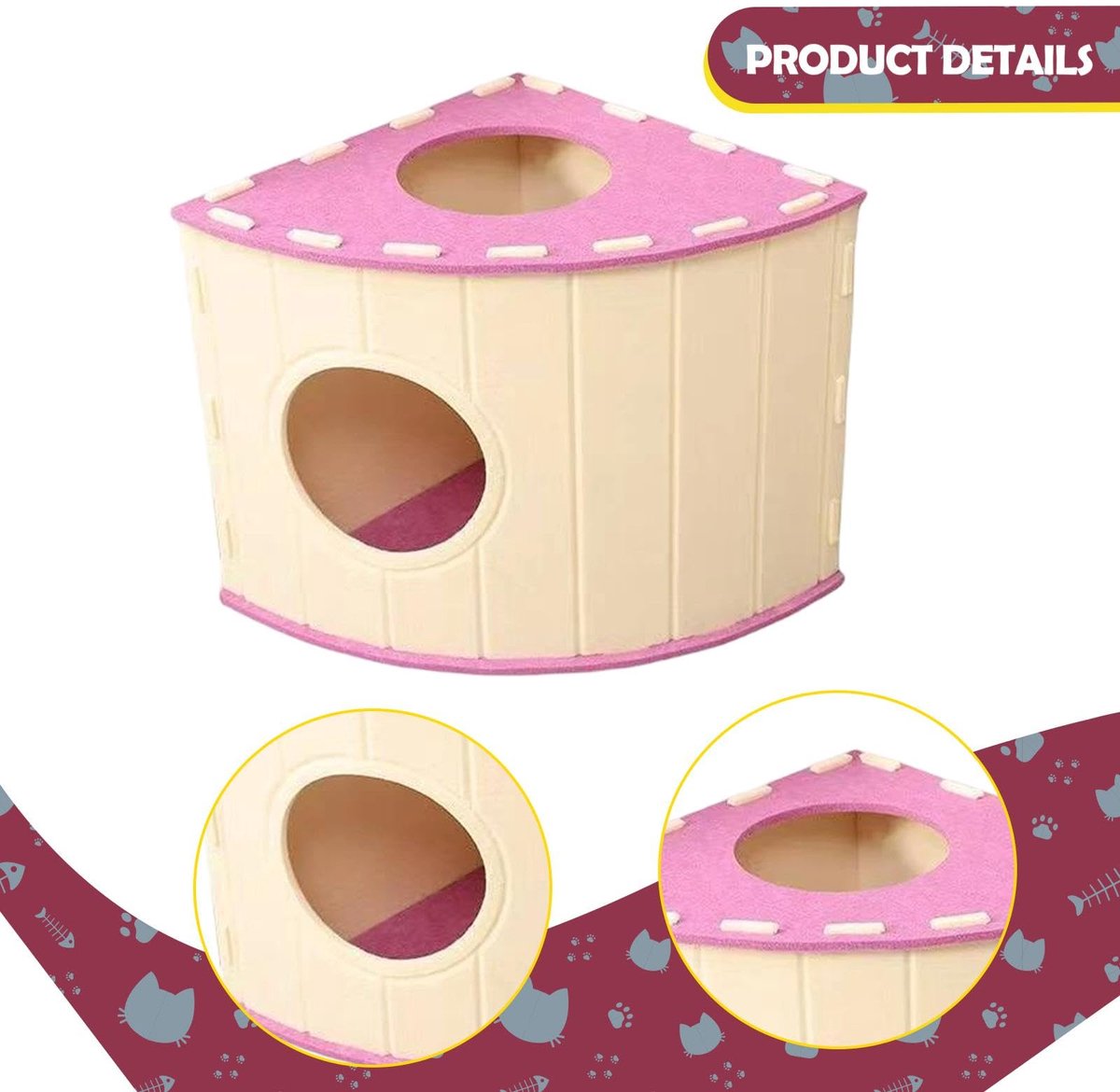 Cat House - Cat Basket - Cat Den - Felt-Shaped Cat Bed - Suitable for All Seasons - Warm | Scratch-Resistant - Pet Bed | Deep Sleeping Bed - Pink - Product image 2