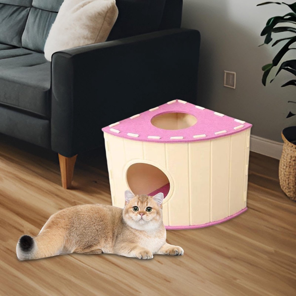 Cat House - Cat Basket - Cat Den - Felt-Shaped Cat Bed - Suitable for All Seasons - Warm | Scratch-Resistant - Pet Bed | Deep Sleeping Bed - Pink - Product image 5