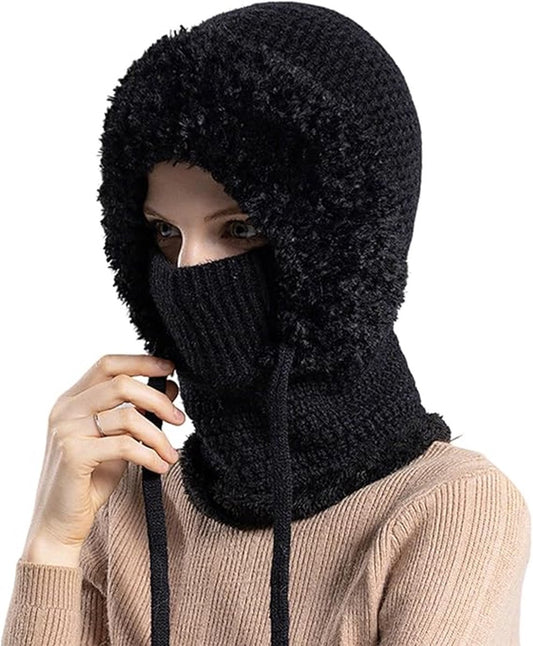 3-in-1 Insulated Hat, Scarf & Face Mask - Ski Face Mask - Warm Knitted Windproof Headband/Scarf for Fall/Winter - Suitable for Skiing, Hiking and Other Outdoor Sports - Black - Main product image