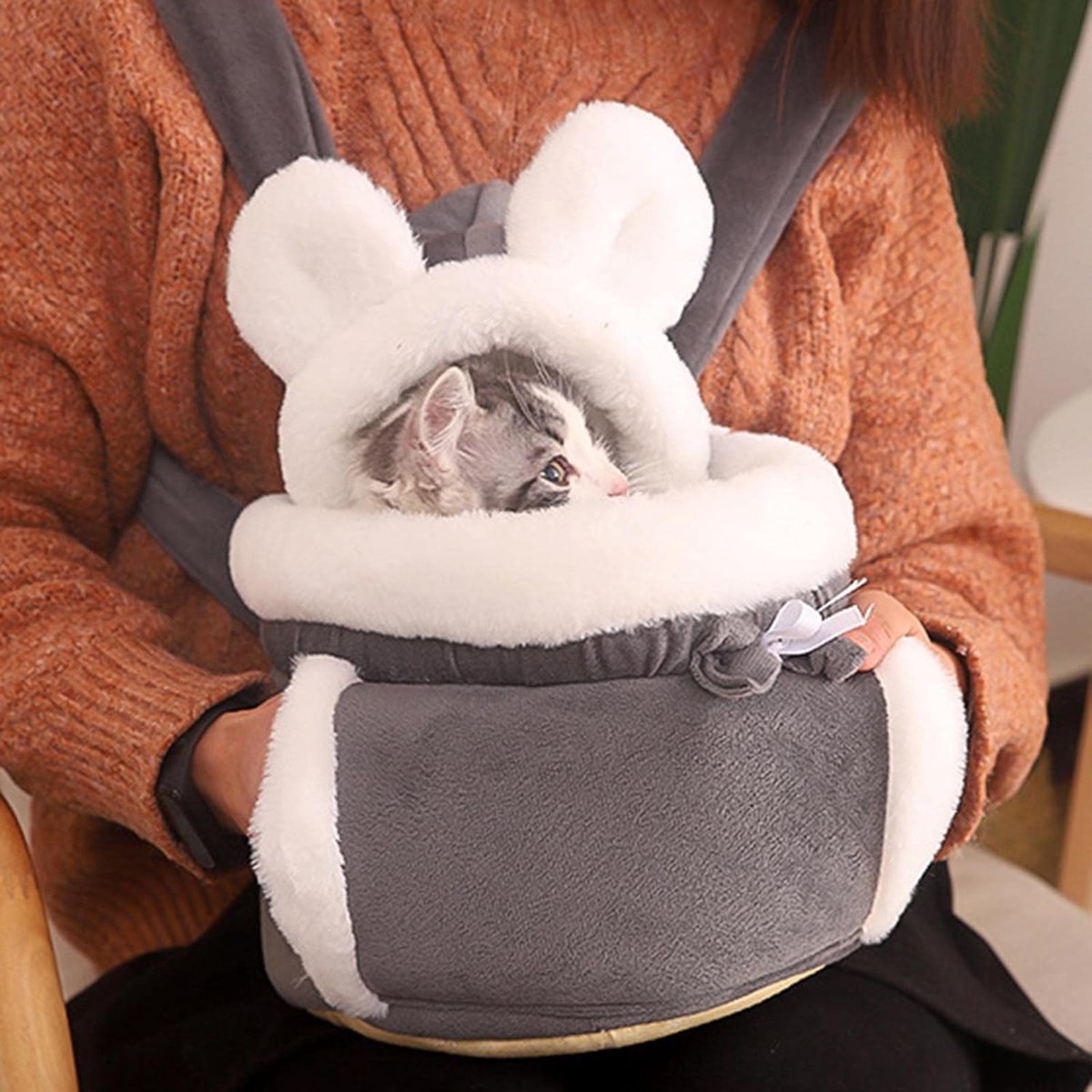 Cat Bed - Backpack for Pet Travel - Can be used as a cat basket indoors - Side pockets to keep your hands warm - Wide shoulder straps - Best choice for traveling with small pets (Gray, Size M: 25*25*21) - Product image 2