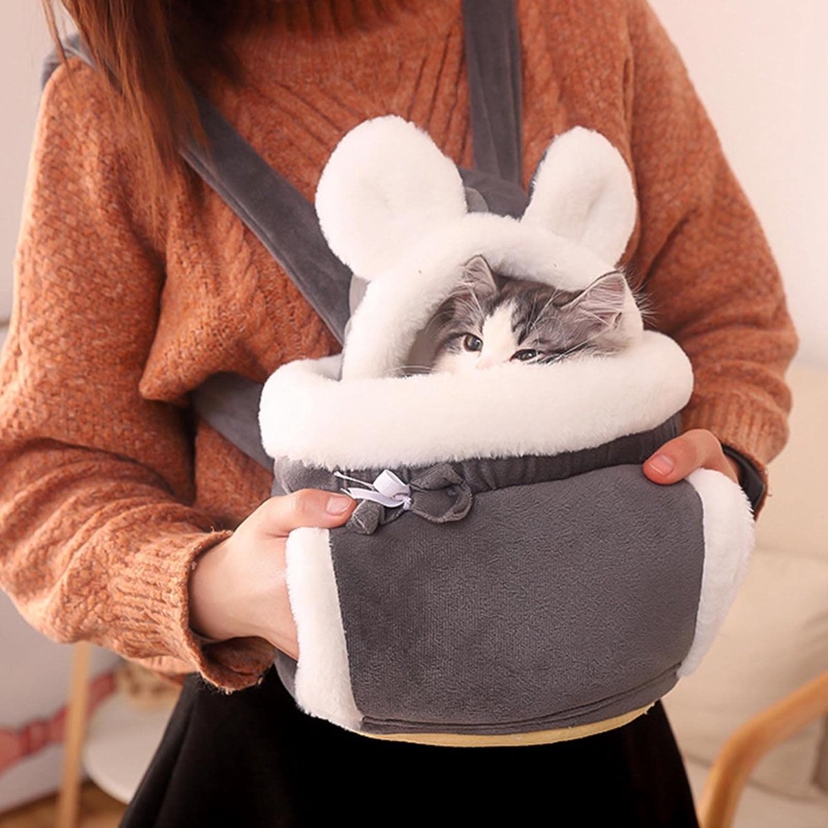Cat Bed - Backpack for Pet Travel - Can be used as a cat basket indoors - Side pockets to keep your hands warm - Wide shoulder straps - Best choice for traveling with small pets (Gray, Size M: 25*25*21) - Product image 3