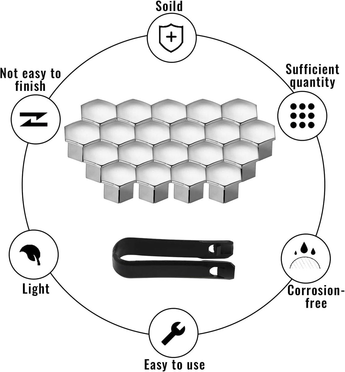 Universal wheel bolt covers (20 pieces) - 17 mm wheel bolt cover - wheel bolt cover - hexagon nut protector - with puller - suitable for all car brands (silver) - Product image 3