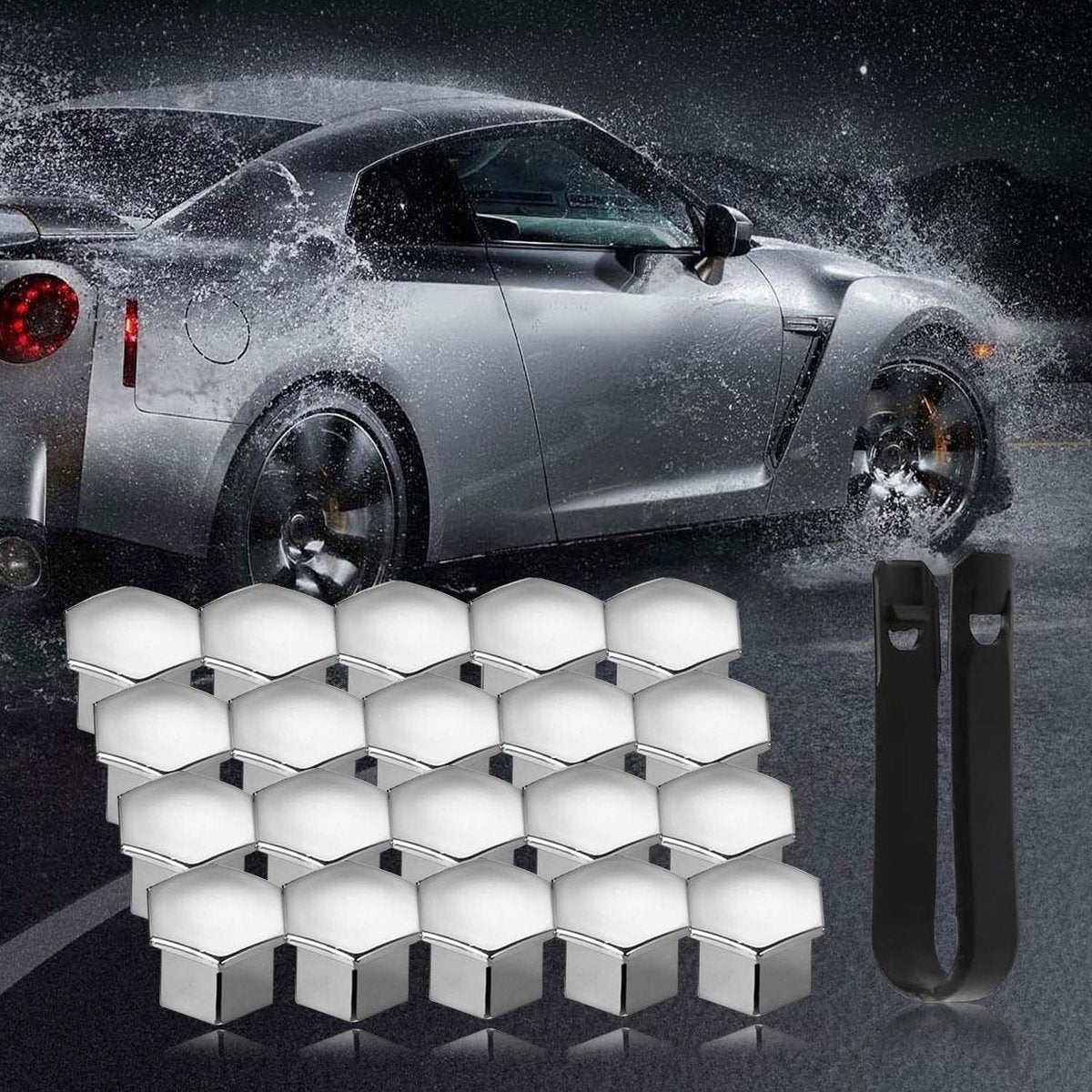 Universal wheel bolt covers (20 pieces) - 17 mm wheel bolt cover - wheel bolt cover - hexagon nut protector - with puller - suitable for all car brands (silver) - Product image 5