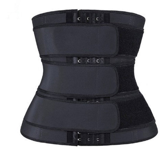 Women Sweat Reducer Training Belt - Sweatband - Waist Trainer - Slimming Belly Band - 3-Row Closure & Breathable Material - Extended Sizes (S to 6XL) - Black, L - Main product image