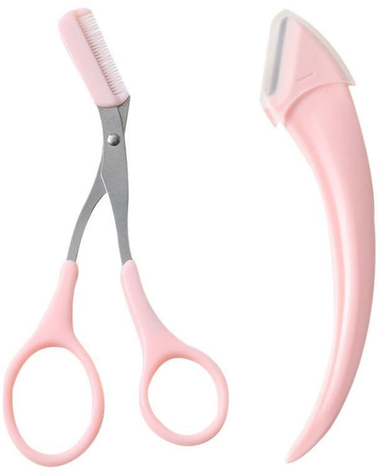 Eyebrow Trimmer - Eyebrow Trimmer for Women - Pink Eyebrow Trimming Set - Scissors with Comb - Safety Razor - Suitable for Daytime Skin Care - Main product image