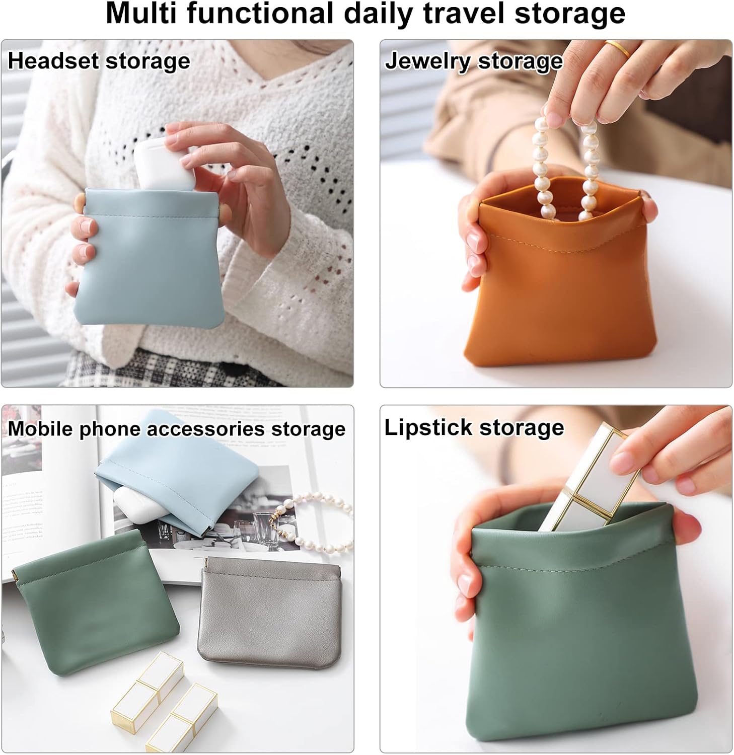 5pcs Lambskin Pocket Cosmetic Bag Makeup Pouch for Women Mini Makeup Bag Travel Storage -Waterproof Portable Squeeze Top Self-closing - Product image 3