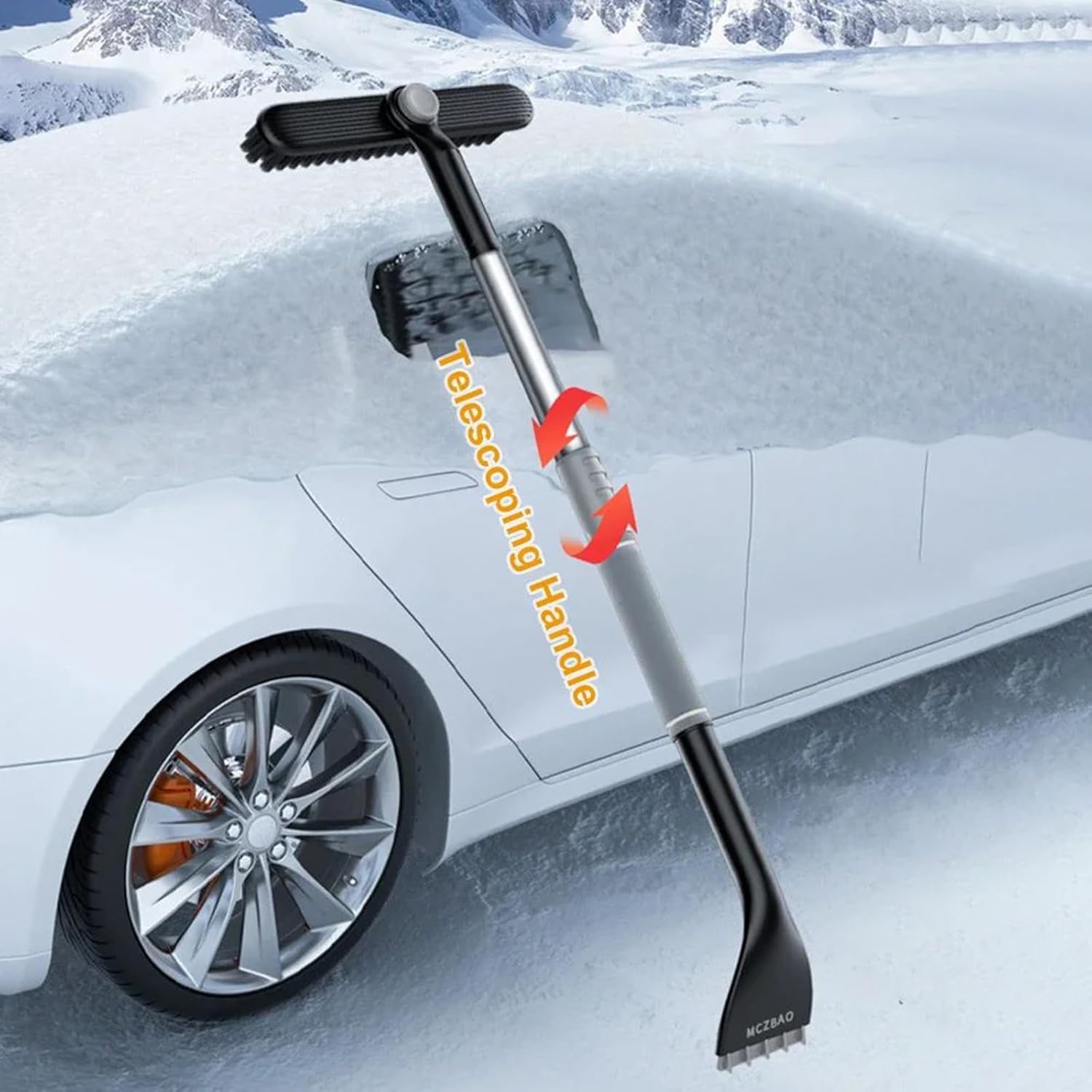 3-in-1 Snow Brush and Ice Scraper for Car Windows - Extendable Snow Remover - 360° Rotating Snow Brush and Ice Scraper with Long Handle (Gray) - Product image 2