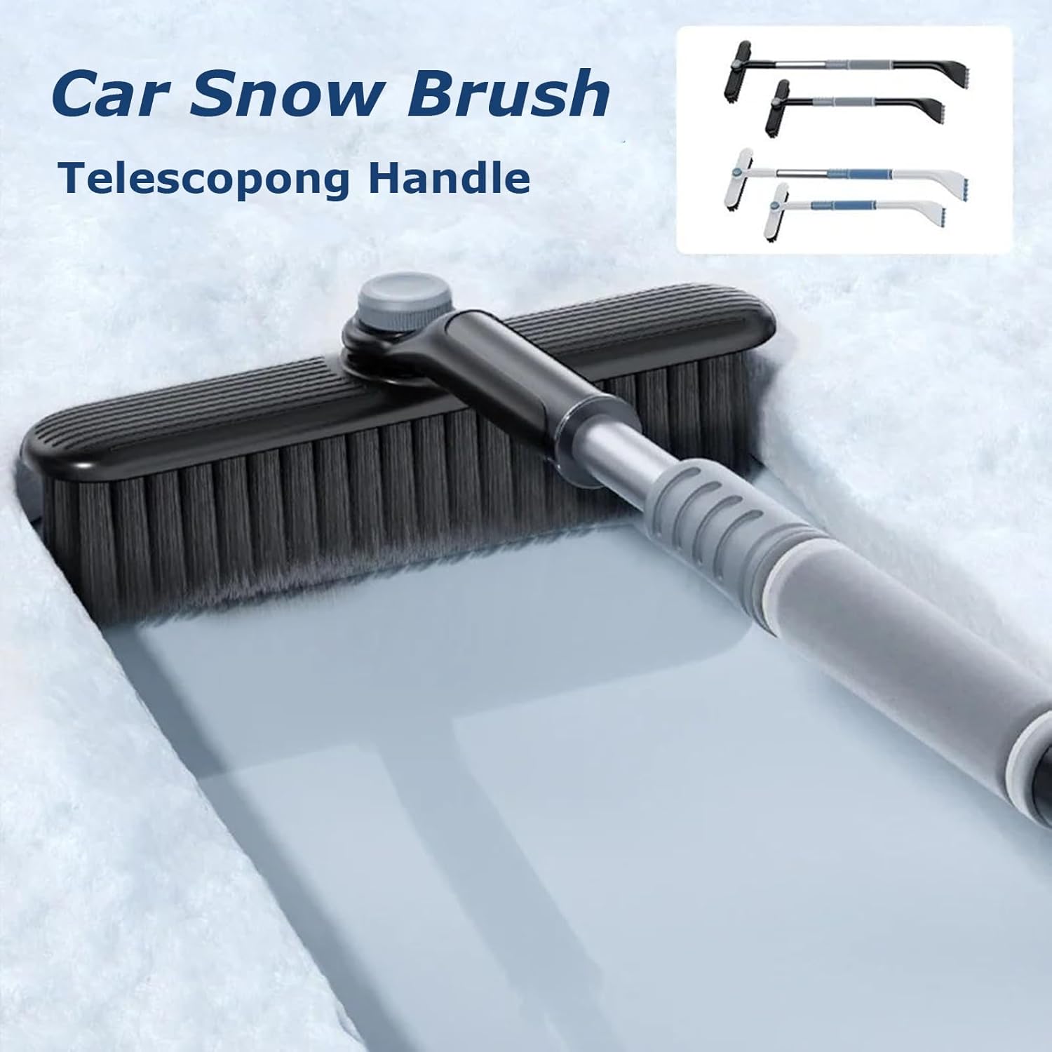 3-in-1 Snow Brush and Ice Scraper for Car Windows - Extendable Snow Remover - 360° Rotating Snow Brush and Ice Scraper with Long Handle (Gray) - Product image 3