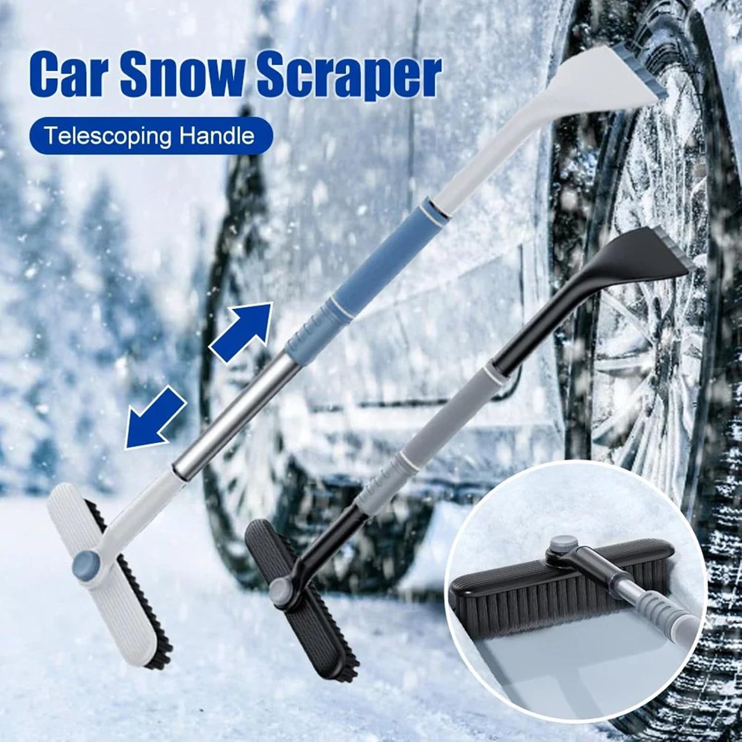 3-in-1 Snow Brush and Ice Scraper for Car Windows - Extendable Snow Remover - 360° Rotating Snow Brush and Ice Scraper with Long Handle (Gray) - Product image 7