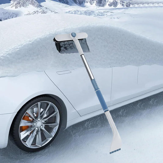 3-in-1 Snow Brush and Ice Scraper for Car Windows - Extendable Snow Remover - 360° Rotating Snow Brush and Ice Scraper with Long Handle (White) - Main product image