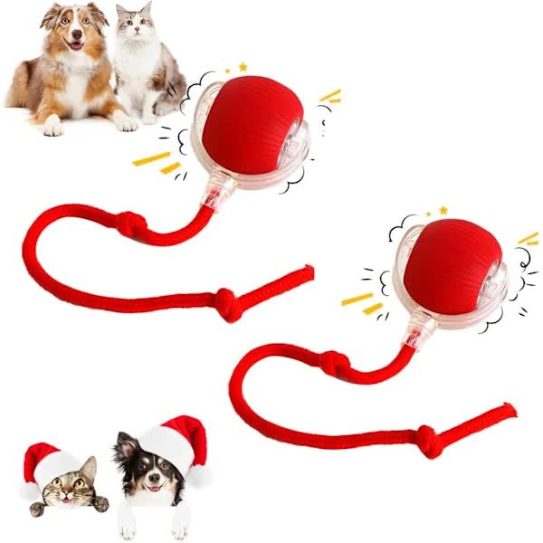2 pcs 360° Smart Automatic Rolling Pet Ball, Rechargeable Irregular Movement for Cats & Dogs, Red - Main product image