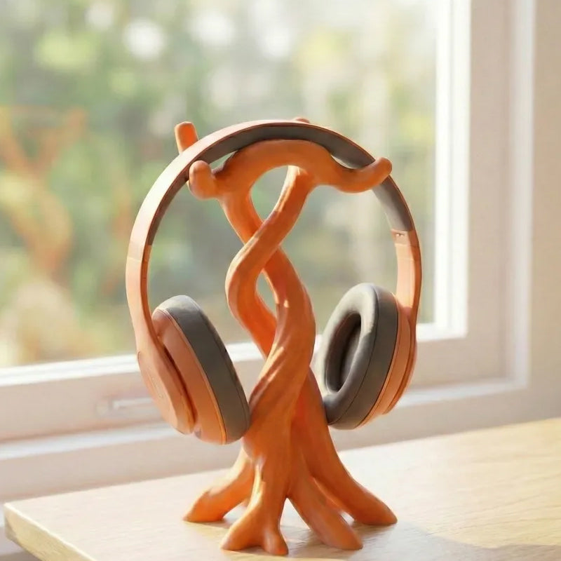 3D-printed modern headphone stand, compatible with various headphones (gaming headsets, Bluetooth headsets, etc.) Orange - Main product image