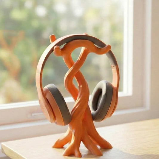 3D-printed modern headphone stand, compatible with various headphones (gaming headsets, Bluetooth headsets, etc.) Orange - Main product image