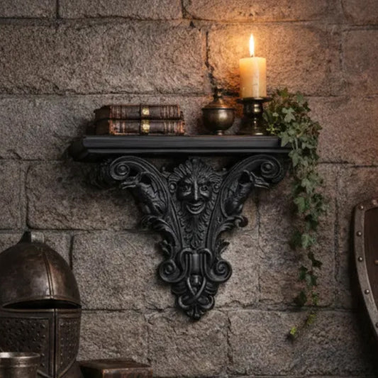3D-printed Gothic wall shelf brackets add a touch of classic Gothic elegance to your interior. Black - Main product image