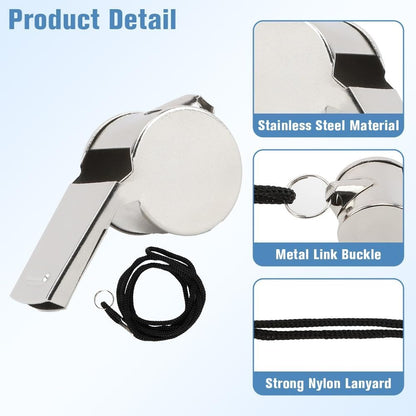24 Pack Stainless Steel Whistles with Lanyards – Durable Loud Sports, Coaching, Referee, Party Favors, Outdoor Safety Whistles - Product image 2