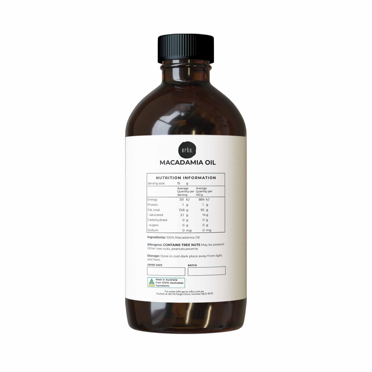 500ml Orku Macadamia Nut Oil - Natural Cold Pressed Food Grade Pure Cooking Oils - Main product image