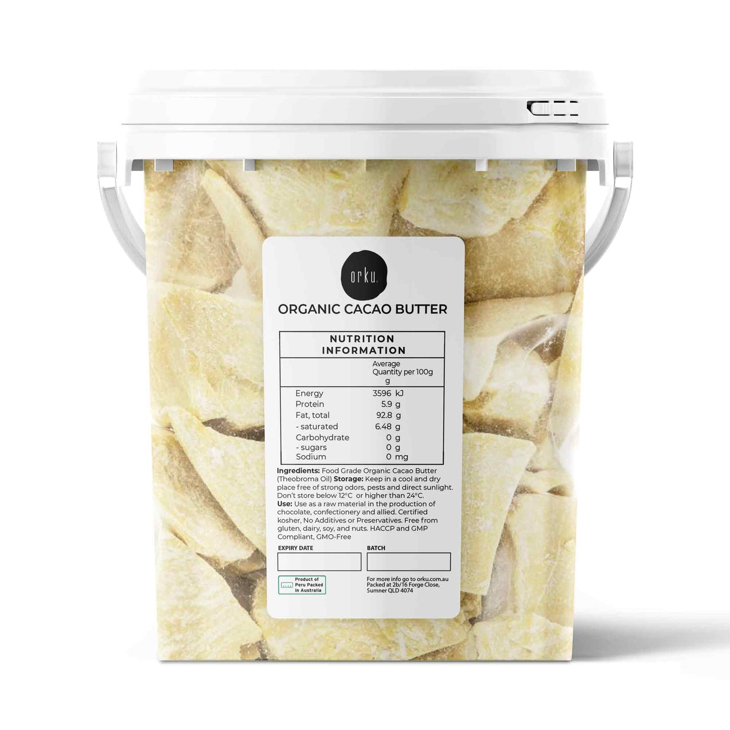 600g Organic Cacao Butter Bucket - Cold Pressed Raw Natural Food Grade Blocks - Main product image