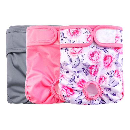 Rooster Farms Female Dog Diapers Large 3Pk - Washable Reusable Nappies Hook/Loop - Main product image