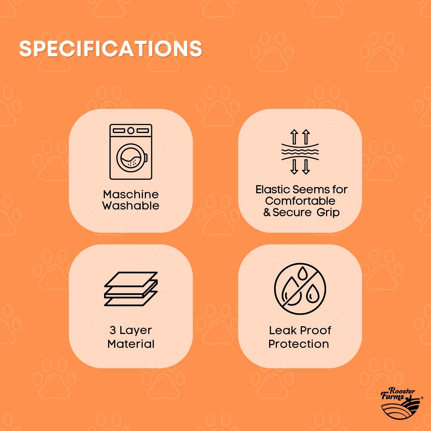 Rooster Farms Female Dog Diapers Large 3Pk - Washable Reusable Nappies Hook/Loop - Product image 7