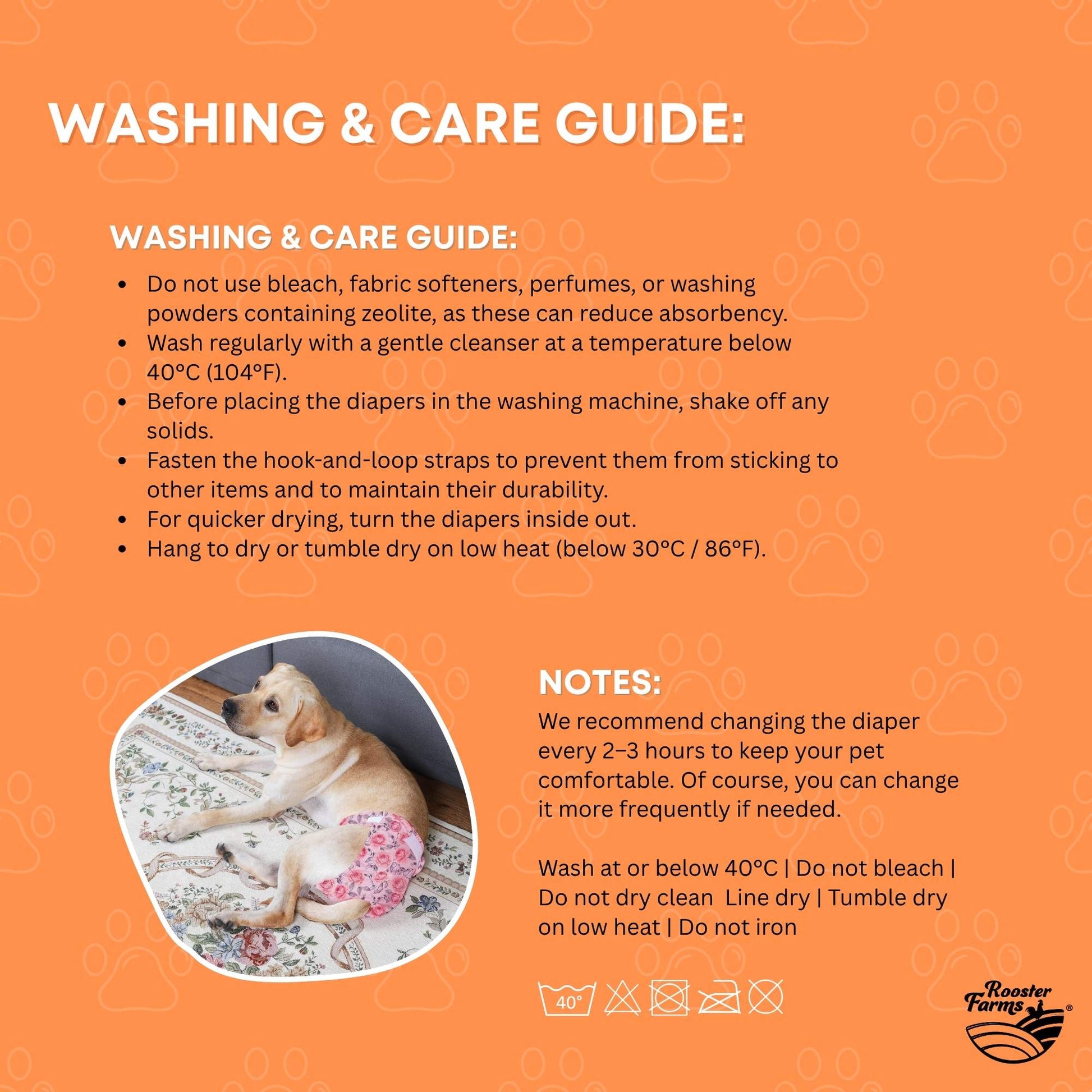 Rooster Farms Female Dog Diapers Large 3Pk - Washable Reusable Nappies Hook/Loop - Product image 8