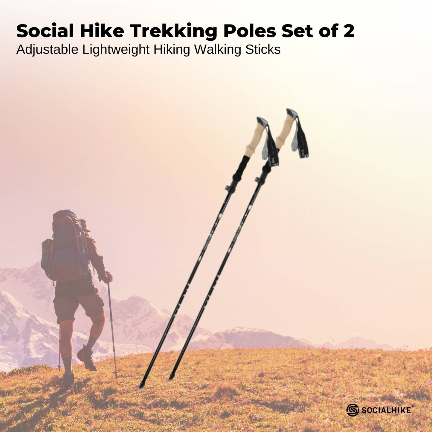 Social Hike Trekking Poles Set of 2 Adjustable Lightweight Hiking Walking Sticks - Product image 2