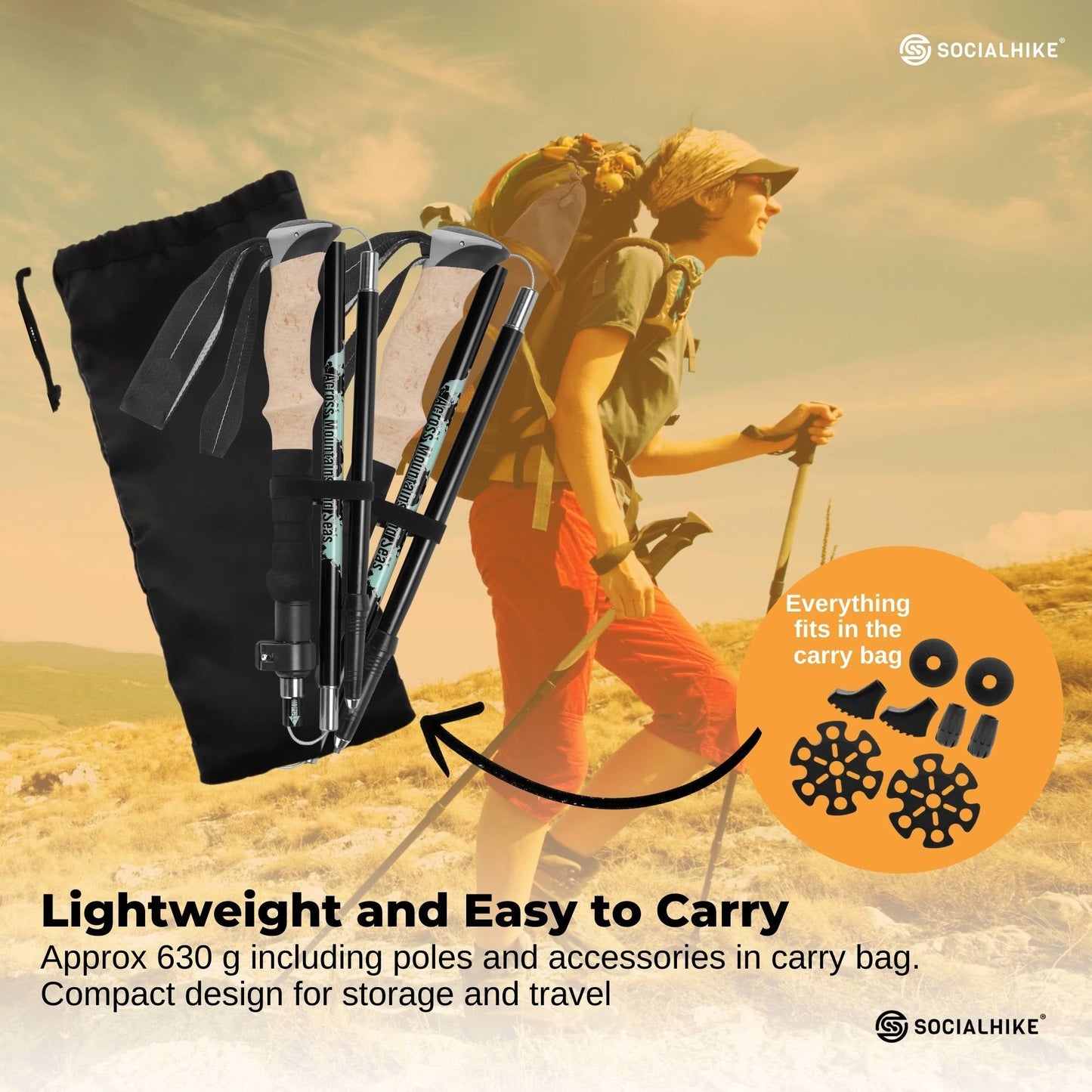 Social Hike Trekking Poles Set of 2 Adjustable Lightweight Hiking Walking Sticks - Product image 5