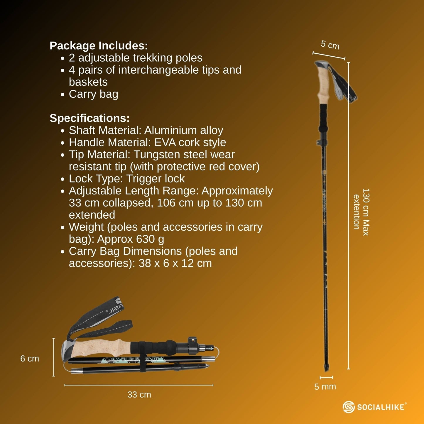 Social Hike Trekking Poles Set of 2 Adjustable Lightweight Hiking Walking Sticks - Product image 9