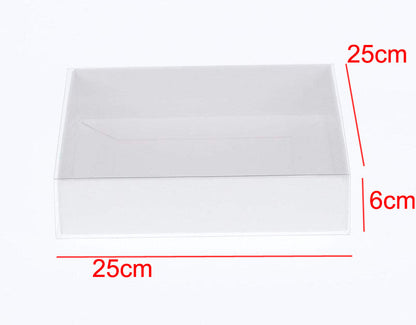 100 Pack of White Card Box - Clear Slide On Lid - 25 x 25 x 6cm - Large Beauty Product Gift Giving Hamper Tray Merch Fashion Cake Sweets Xmas - Product image 2