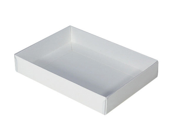 100 Pack of White Card Box - Clear Slide On Lid - 25 x 25 x 6cm - Large Beauty Product Gift Giving Hamper Tray Merch Fashion Cake Sweets Xmas - Product image 3