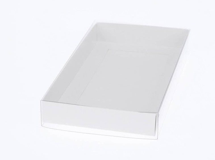 100 Pack of White Card Box - Clear Slide On Lid - 25 x 25 x 6cm - Large Beauty Product Gift Giving Hamper Tray Merch Fashion Cake Sweets Xmas - Product image 5