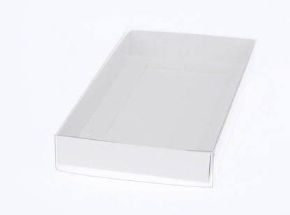 100 Pack of White Card Box - Clear Slide On Lid - 25 x 25 x 6cm - Large Beauty Product Gift Giving Hamper Tray Merch Fashion Cake Sweets Xmas - Product image 5