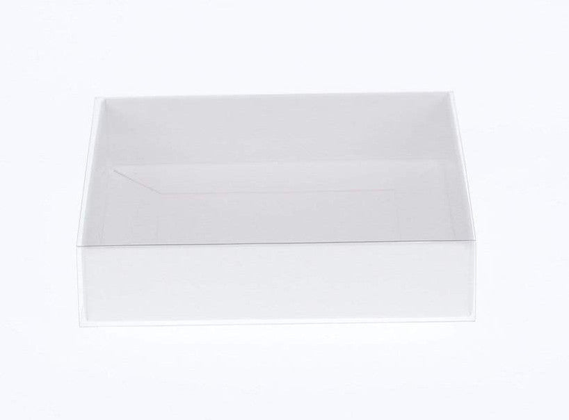 100 Pack of White Card Box - Clear Slide On Lid - 30 x 20 x 8cm -  Large Beauty Product Gift Giving Hamper Tray Merch Fashion Cake Sweets Xmas - Main product image