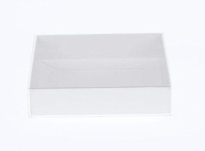 100 Pack of White Card Box - Clear Slide On Lid - 30 x 20 x 8cm -  Large Beauty Product Gift Giving Hamper Tray Merch Fashion Cake Sweets Xmas - Main product image