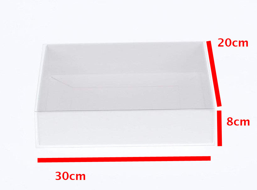 100 Pack of White Card Box - Clear Slide On Lid - 30 x 20 x 8cm -  Large Beauty Product Gift Giving Hamper Tray Merch Fashion Cake Sweets Xmas - Product image 2